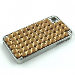 iPhone 4 4S Glass Stud Cube Bling Crystal Diamond Case (Gold)